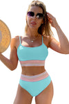 Sky Blue Striped Patchwork Bikini Set | Available in 3 colors