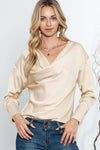 Apricot Elegant Cowl Neck Long Sleeve Blouse