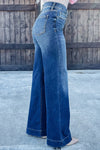 Dark Blue Casual Pocket High Rise Wide Leg Jeans