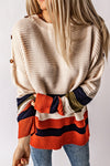 Colorblock Striped Button Drop Shoulder Pullover Sweater | Available