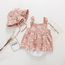  Infant Baby Girl Dress and Hat in Cherry Pattern | Available in Pink or Gray