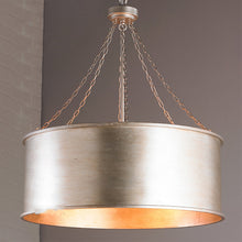  Antiqued Iron Drum Chandelier in Brushed Silver or Gold Finish