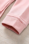 Pink Casual Frayed Trim Side Slit Loose Sweatshirt