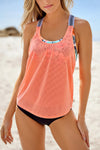 Orange Tropical Printed Splicing Racerback Tankini Swimsuit