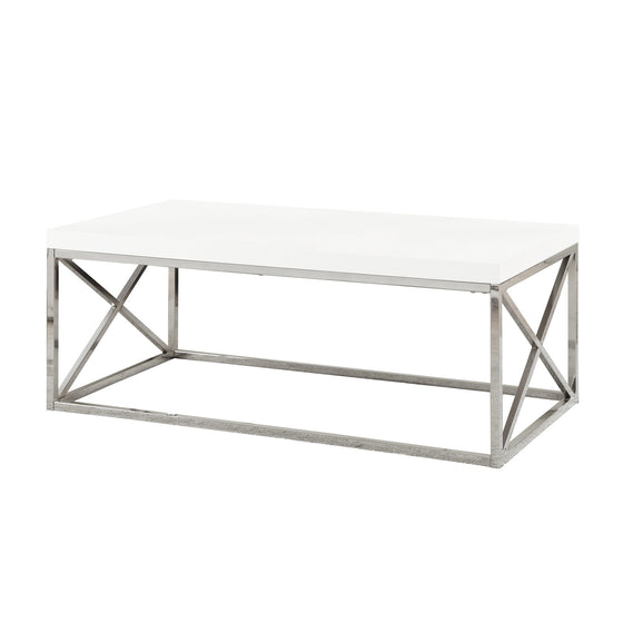 44" White and Silver Iron Coffee Table