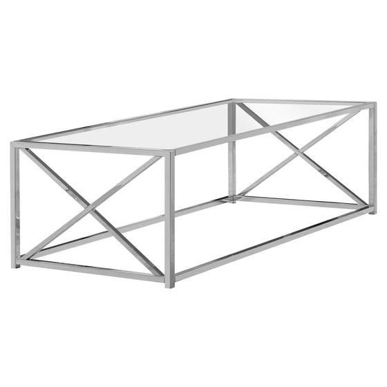 Chrome Metal and Clear Tempered Glass Coffee Table