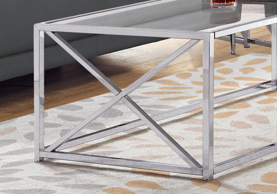 Chrome Metal and Clear Tempered Glass Coffee Table