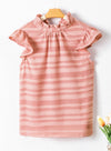 Coral Paradise Textured Striped Frill Neck Knot Ruffle Top