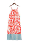 Orange Boho Geometric Print Sleeveless Maxi Dress