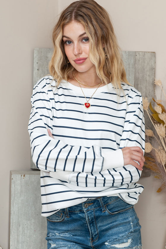 Striped Print Casual Long Sleeve Pullover Top | Available in 2 Colors