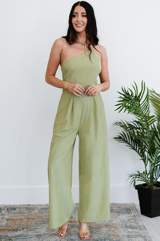 Green Asymmetric Wide Leg Jumpsuit