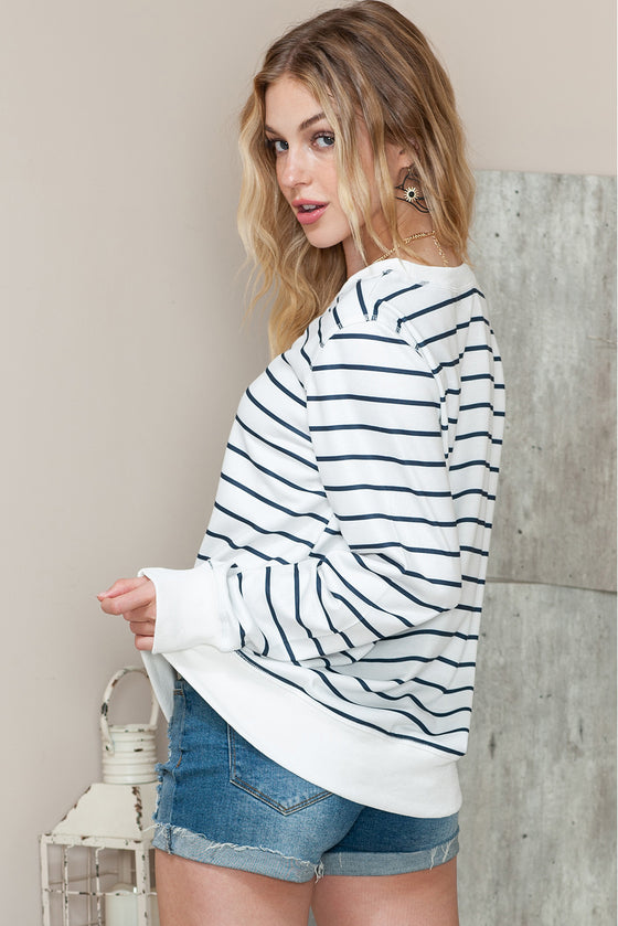 Striped Print Casual Long Sleeve Pullover Top | Available in 2 Colors