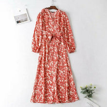  Vintage Style Maxi Dress in Red and Cream Floral Pattern