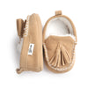 Suede Baby Shoes with Tassels and White Stitching