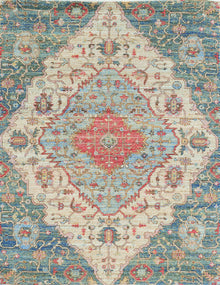  7'X12' Blue Red Hand-Woven Traditional Medallion Indoor Area Rug