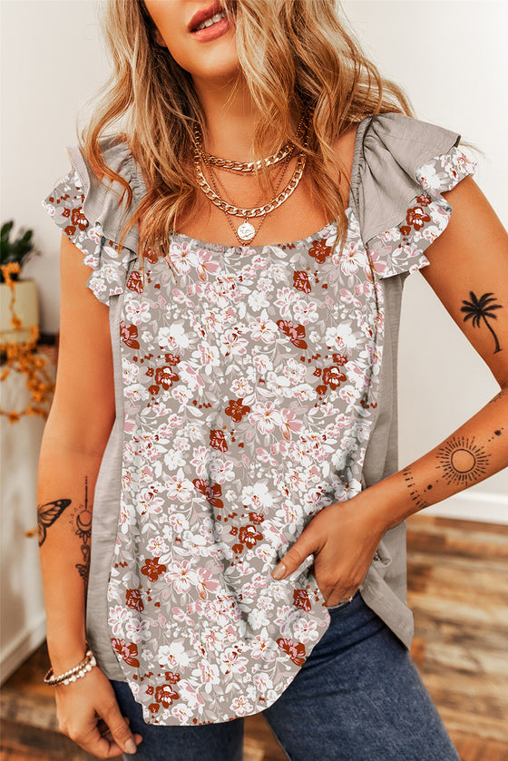 Apricot Pink Floral Print Ruffle Sleeve Blouse | Available in 2 Colors