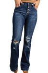 Dark Blue Distressed Flare Bootcut Jeans