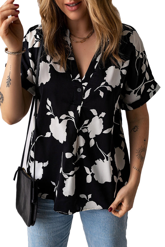 Floral Printed V Neck Short Sleeve Blouse | Available in 3 Colors