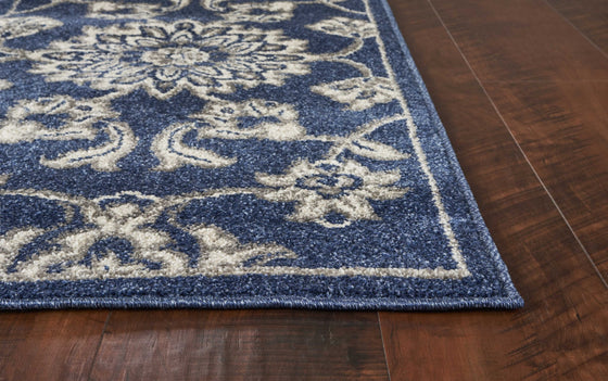 7' X 9' Denim Floral Vine Uv Treated Indoor Area Rug