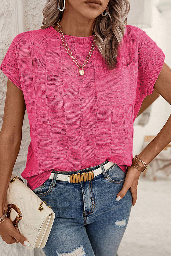 Bright Pink Lattice Textured Blouse | Available in 2 Colors