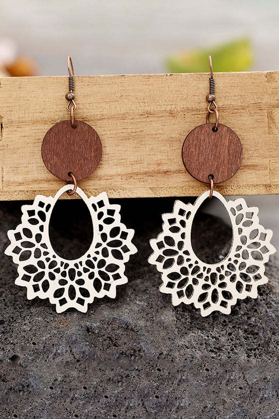 Laced Round Wood Pendant Earrings