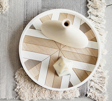  White Serving Tray With Wooden Patterned Inlay