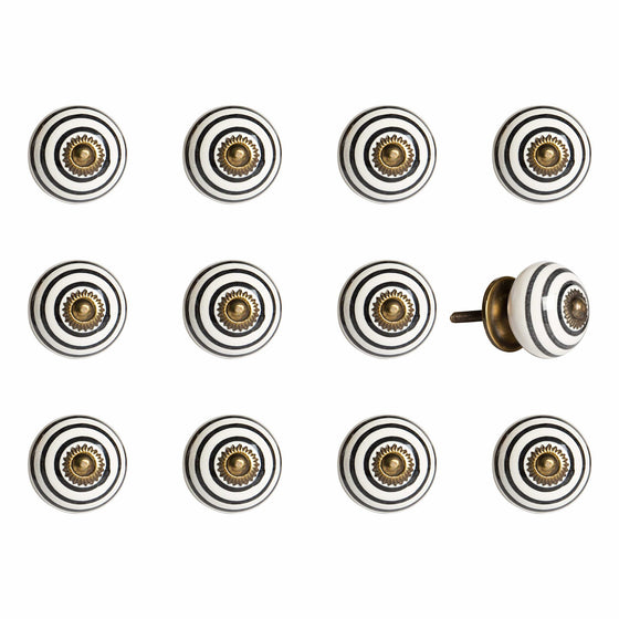 1.5" Black and White Vintage Style Knobs -12 Pack