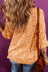 Orange Floral Print Frilled Tie Neck Blouse