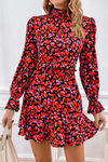 Red Valentine's Day Heart Print Ruffle Long Sleeve Mini Dress