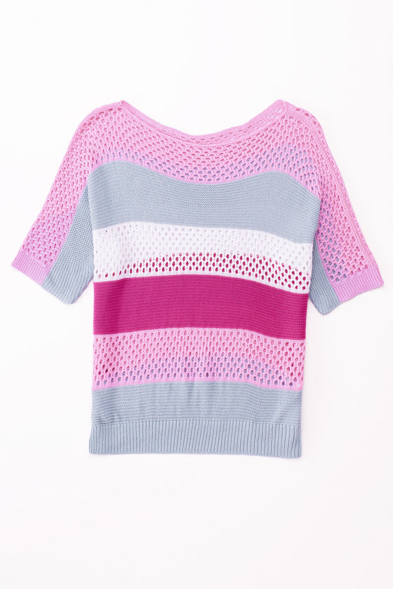 Sky Blue Knitted Color Blocked Top | Available in Pink