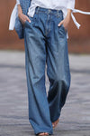 Dark Blue Slouchy Pocket Casual Wide Leg Jeans