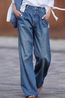  Dark Blue Slouchy Pocket Casual Wide Leg Jeans