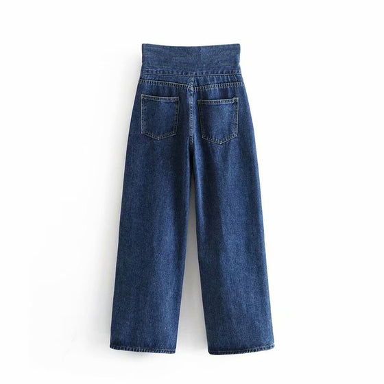 High-waisted Wide Leg Jeans in Dark Blue Denim