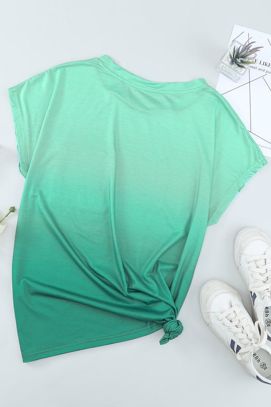 Ombre Green Short Sleeve Crew Neck T-Shirt with Pocket