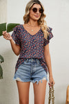 Women's V-Neck Tops with Short Ruffled Sleeves