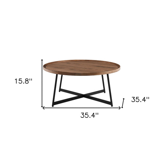 35" Black and Walnut Manufactured Wood Round Coffee Table