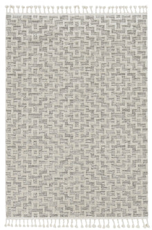  12'X15' Ivory Grey Woven Diamond Pattern with Fringe Indoor Area Rug