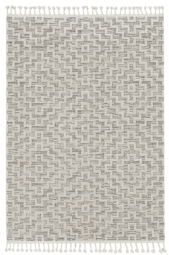 12'X15' Ivory Grey Woven Diamond Pattern with Fringe Indoor Area Rug