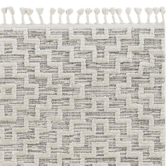 12'X15' Ivory Grey Woven Diamond Pattern with Fringe Indoor Area Rug