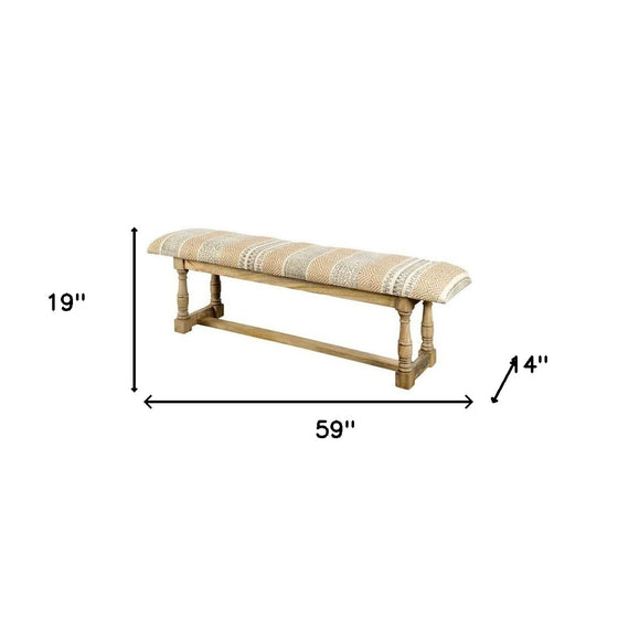 59" Orange and Ivory Bench