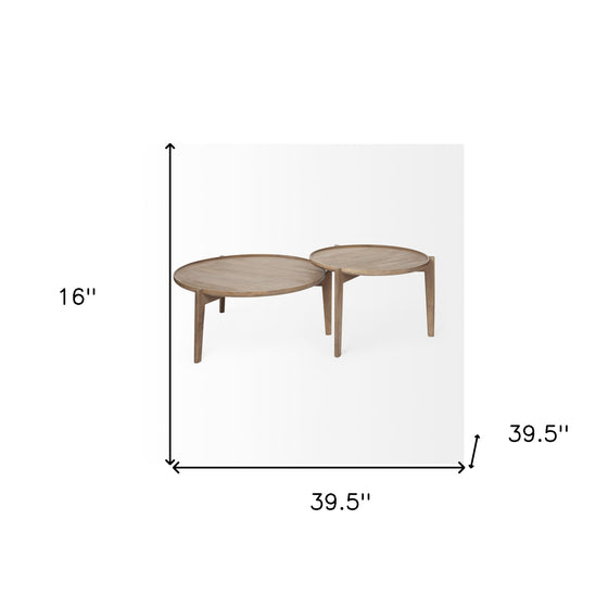 2 39.5" & 31.25" Round Solid Wood Nesting Coffee Tables in Natural Finish