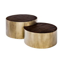  39.5" & 31.25" Round Wood Nesting Coffee Tables in Gold Finish