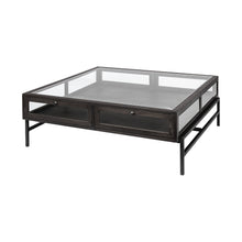  42" Black and Brown Square Coffee Table with Two Drawers