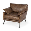 33" Brown and Silver Faux Leather Distressed Armchair