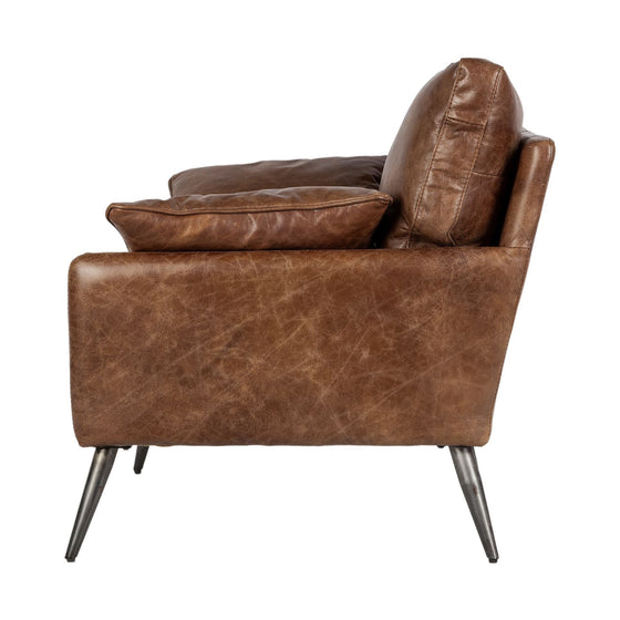 33" Brown and Silver Faux Leather Distressed Armchair