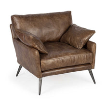  33" Brown and Silver Faux Leather Distressed Armchair