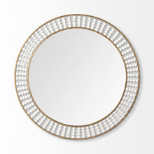  42" Round Brass Wall Mirror with White Wood Beads