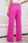 Pink Elastic High Waisted Wide Leg Sweatpants with Pockets