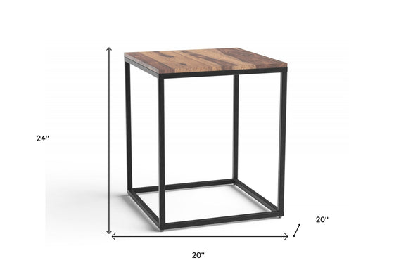 24" Black and Brown Solid Wood End Table