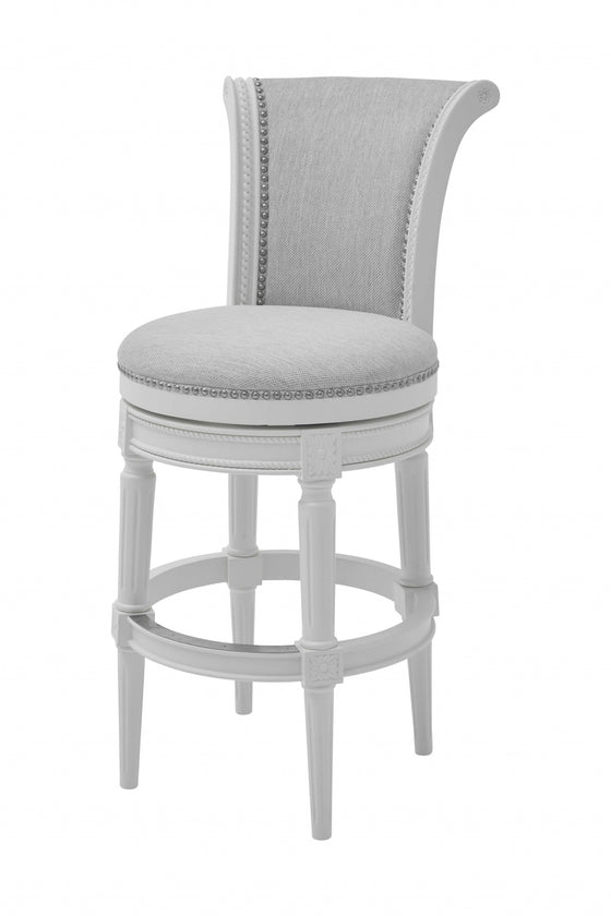 45" Light Gray and White Solid Wood Bar Chair with Footrest